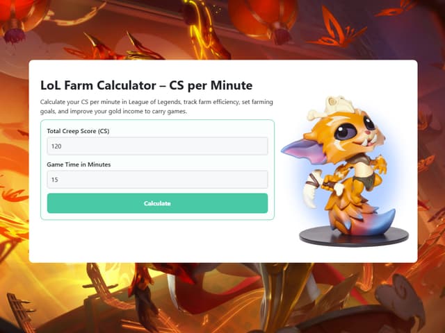 LoL Farm Calculator - CS per Minute - League of Legends Tools