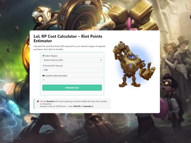 LoL RP Cost Calculator - Riot Points Estimator